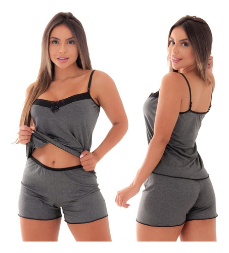 Imagem 6 de 10 de Baby Doll Pijama Fibra Natural Vivi Kit 3 Short Doll