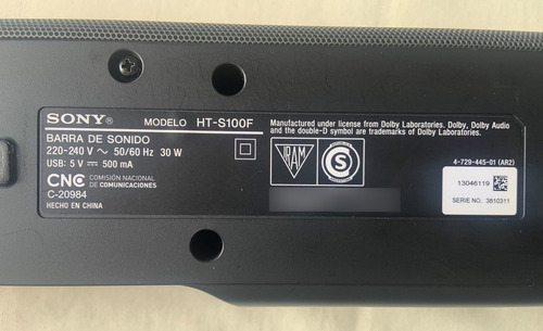 Sony Ht-s100 Barra De Sonido Bluetooth Hdmi Entrada Óptica (Usado)