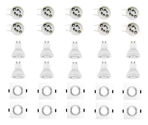 Pack 10 Foco Aro Móvil + 10 Base Gu10 + 10 Dicroica Led Gu10