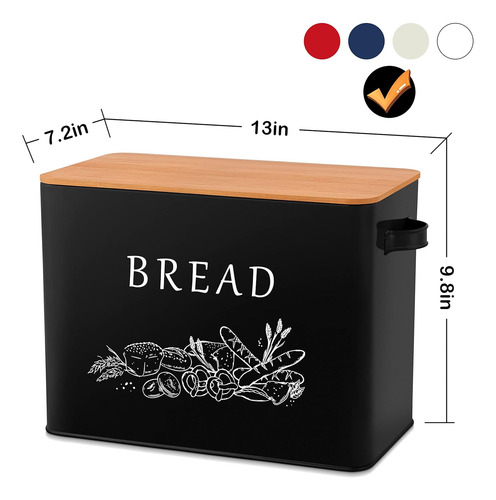 Panera De Metal Con Tapa De Bambú, 34x18x25 Cm, Color Negro