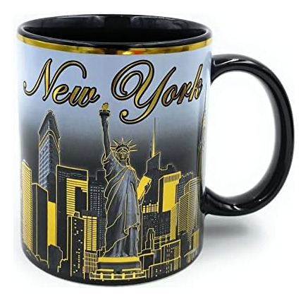 Taza De Nueva York Black Golden Skyline Ciudad Americana Taz