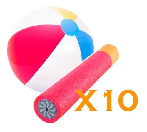 Combo Verano Pistola Agua Water Pump Y Pelota Playa X10u