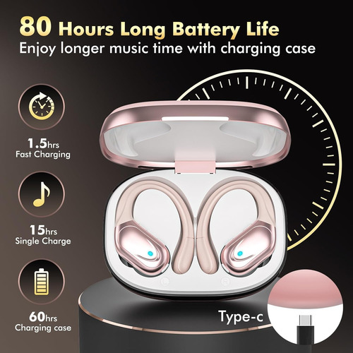 Auriculares Inalámbricos Bluetooth De Reproducción De 80hs Oro Rosa