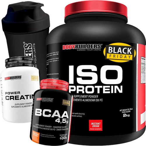 Combo Suplemento Whey Isolado 2kg + Creatina + Bcaa + Shaker