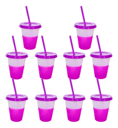 10pza Vasos Mágicos De Plástico De 475ml Con Tapa Y Popote E