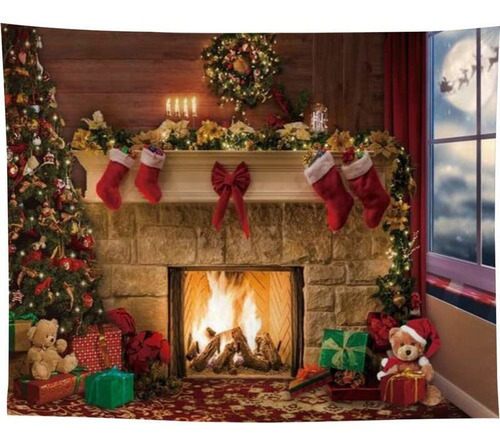 7x5ft Fabric Christmas Fireplace Photography Backdrop 5k77q