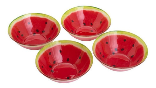 Kit 4 Bowls Vidro Melancia Vermelho 14,5cm 380ml