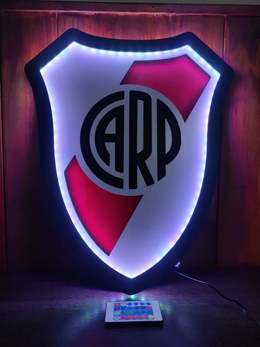 Cuadro River Plate Con Luces Led 50x40 Blanco Rojo