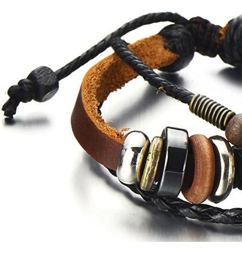 Coolsteelandbeyond Pulsera De Cuero Marrón De Múltiples Hilo