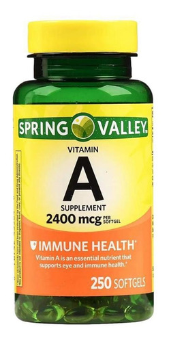 Vitamina A 2400mcg Spring Valley - 250 Cápsulas Softgels Eua