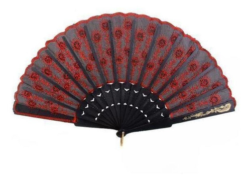 3x Español Folding Fan For Hand Silk De Lentejuelas Favores