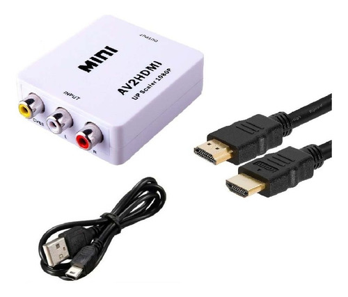 Kit De Adaptador Rca A Hdmi  Y Cable Hdmi 1.5 Metros