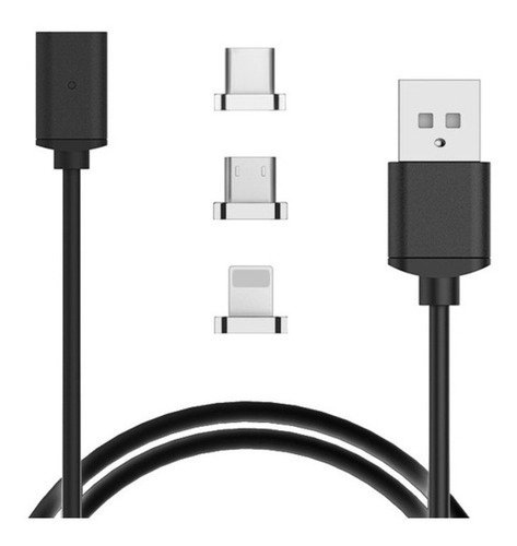 Cable Magnetico 3 En 1 Micro Usb iPhone Tipo C Android Negro