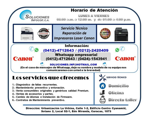 Imagen 3 de 10 de Servicio Técnico Reparacion Impresoras Laser Canon