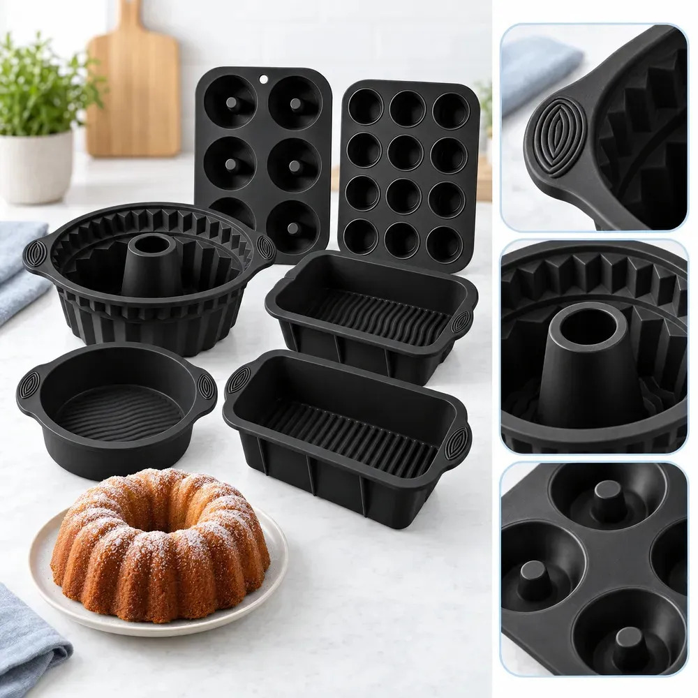 Kit 6 Formas Silicone Bolo Cupcake Vai No Forno Air Fryer Preto