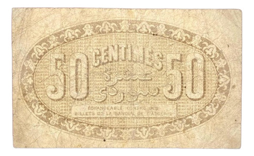 Billete 50 Céntimos Argelia 1915 Cámara De Comercio Escaso