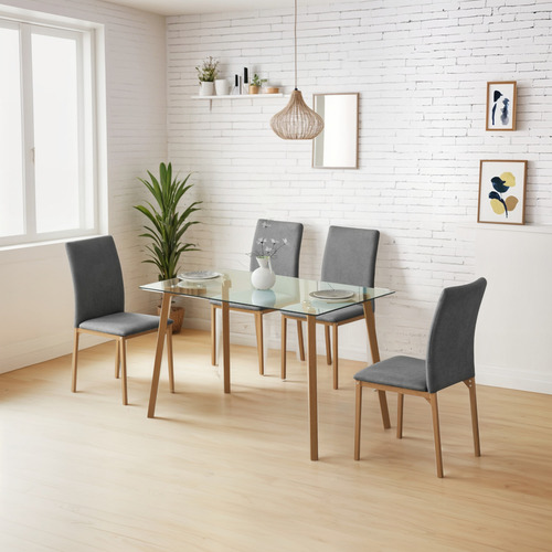 Juego De Comedor Con 4 Sillas Tapizadas Estilo Compacto Color Gris Claro