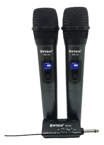 Micrófono Wvngr Wg-22 Inalámbrico Doble Profesional Karaoke Color Plomo