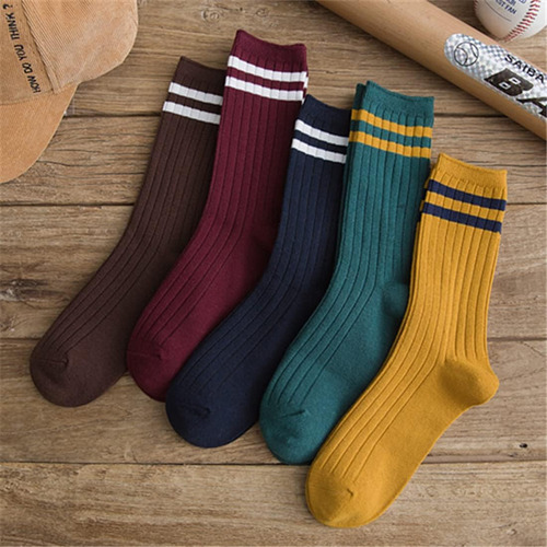 Calcetines Deportivos De Algodón Con Patrón Rayas Para Mujer