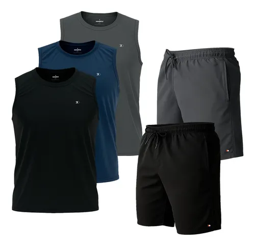 Kit 5 Pçs 3 Camisas Regata Dry-fit Sandrini +2 Short Tactel