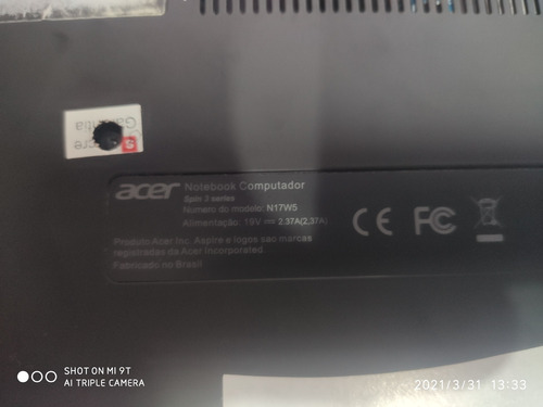 Notebook Acer Spin 3 Para Retirar Peças, Placa Mãe Queimada.