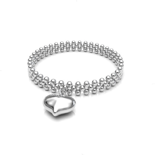 Imagen 2 de 10 de Pulsera De Plata 925 Bolitas Y Dije De Corazón Mujer Agálea