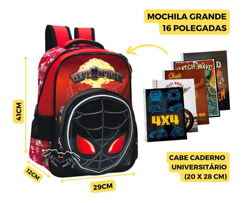 Mochila Costas Super Spider Escolar Aranha Cor Vermelho