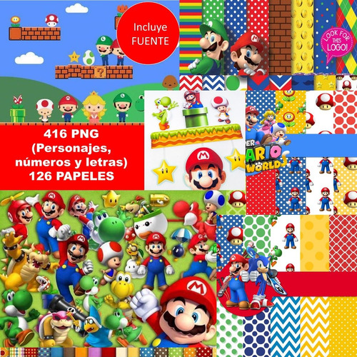 Kit Super Mario Bros Clipart Png Y Papeles Dígítálles