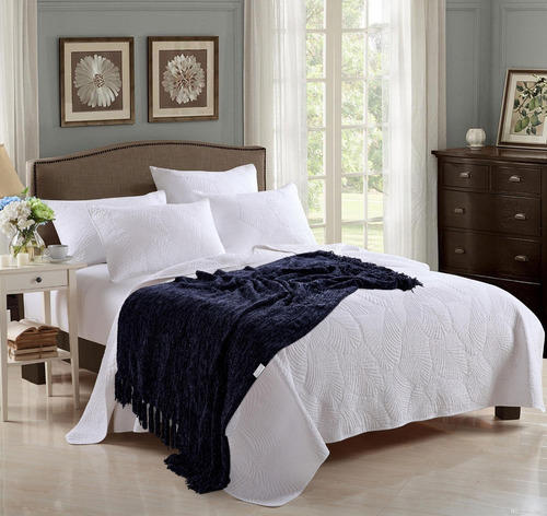 Imagen 2 de 3 de Pie De Cama Manta Tejida Chenille Importada Usa - Azul Noche