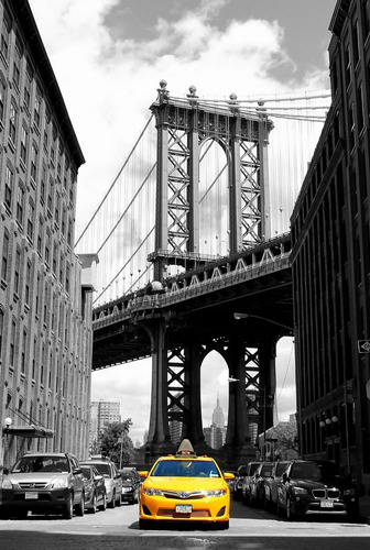 Cuadro 60x90cm Paisaje New York Blanco Y Negro Taxi Color