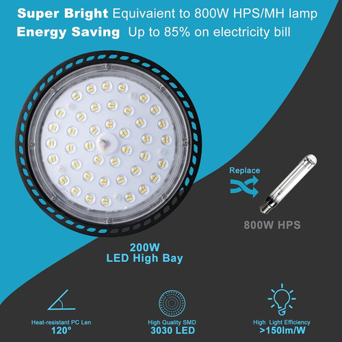 Upgrade 200w High Bay Led Shop Light 30000lm (eqv.800w Mh...
