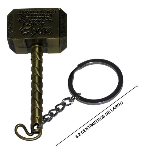Imagen 6 de 10 de Llavero Martillo Thor Marvel De Metal | Mjölnir Dorado