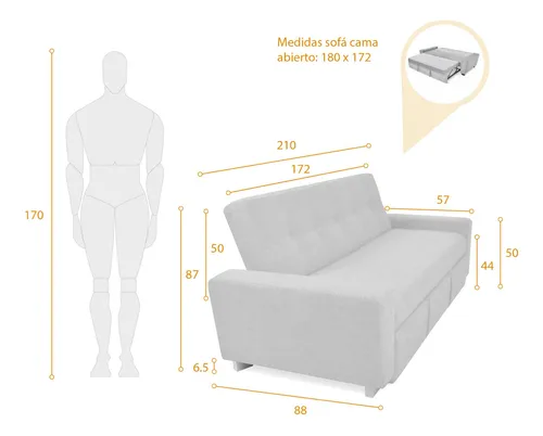 Sofá Cama Hamburgo En Tela 210x88x87 Reclinable 3p