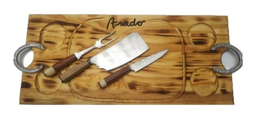 Bandeja Asado Tabla Madera  Personalizada Logo Kit Hacha 