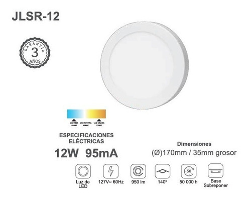 Lampara Led De Sobreponer Redonda 12w Jwj Luz Calida 10pzs