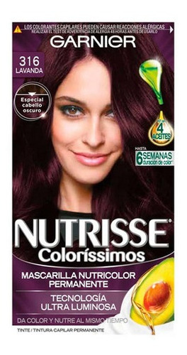 Kit Tinte Garnier  Nutrisse coloríssimos Mascarilla nutricolor permanente tono 316 lavanda para cabello