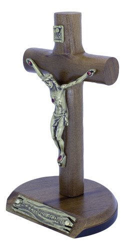 Crucifixo Madeira De Mesa Cristo Em Metal - 12 Cm Ov Cor Marrom