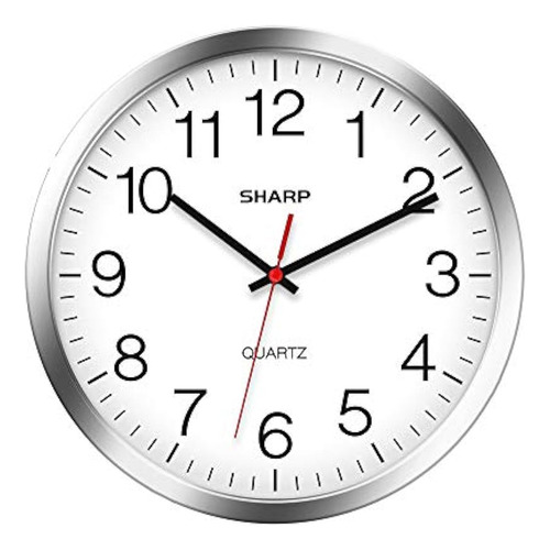 Reloj De Pared Sharp: Plateado/cromado, Silencioso, Sin Tict