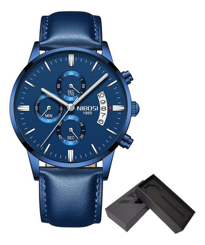 Reloj Cronógrafo Nibosi 2309 Con Calendario Luminoso Fondo Azul