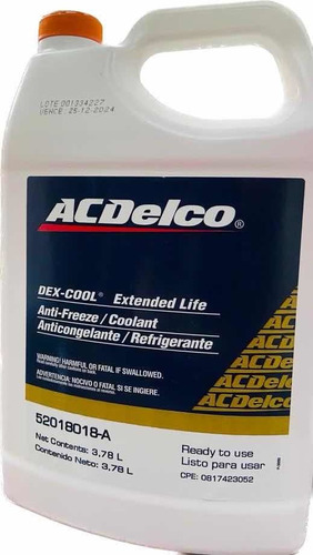 Imagen 1 de 2 de Refrigerante Acdelco Nacional Color Naranja Galon