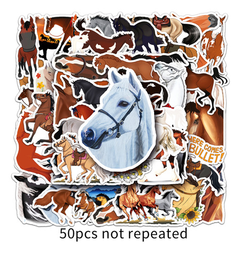 Caballos Animales Cabalgar Cute 50 Calcomanías Pvc Vs Agua