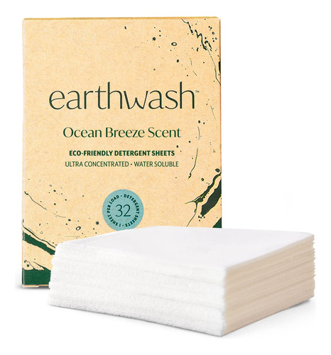 Earthwash Cleanomic - Hojas De Detergente Para Ropa, Ocean B