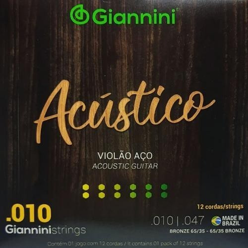 Encordoamento Para Violão Aço 12 Cor Giannini Acústico Bronz