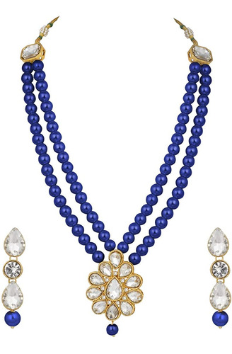 I Jewels Ml140bl, Collar Tradicional Chapado En Oro Y Perlas