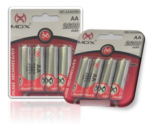 Pilhas Recarregáveis Mox Aa 2600mah (1.2v Ni-mh) 8 Unidades