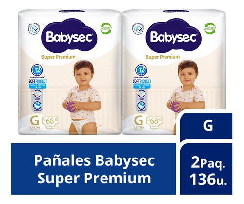 2 Paquetes De Pañales De Bebé Babysec Super Premium 136 Un G