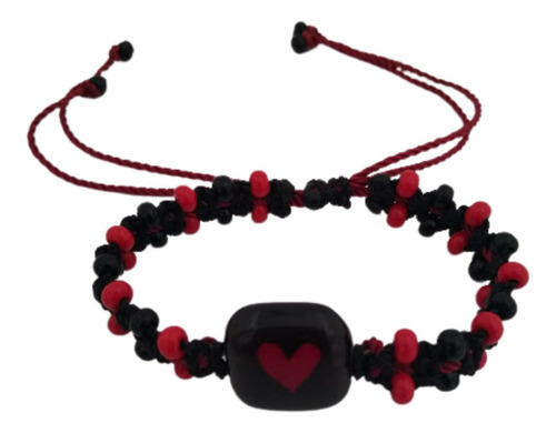 Imagen 2 de 3 de Pulsera Tejida Chaquiron Corazón Rojinegro