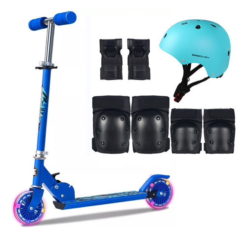 Ajustable Niños Luces Scooter Casco Rodilleras Coderas