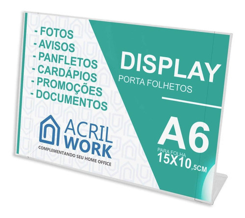 Display Porta Folha Acrílico A6 L Horizontal Balcão Mesa