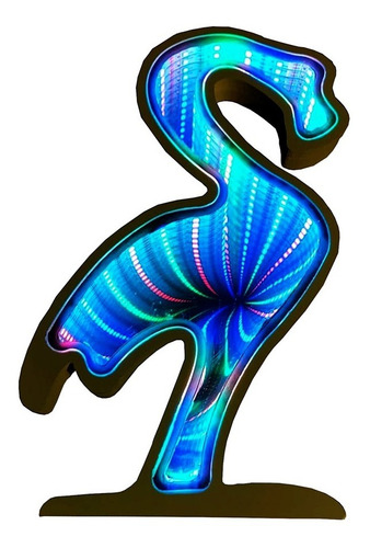 Luminária Abajur Led Flamingo Espelhado Infinito 3d